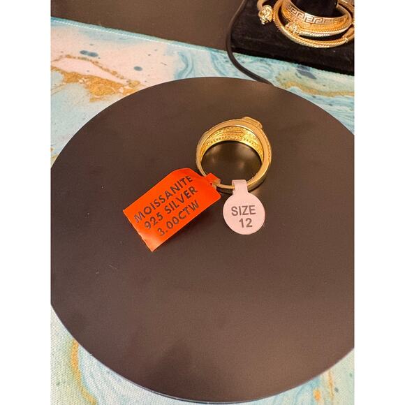 Sz 12 - 3CTW Moissanite Gold Over 925 Silver Stamped Ring - Picture 6 of 8